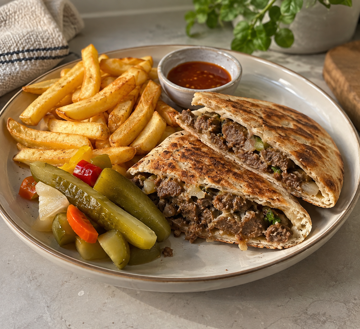 PITTA’D with Fries, Pickles &amp; Hot Sauce